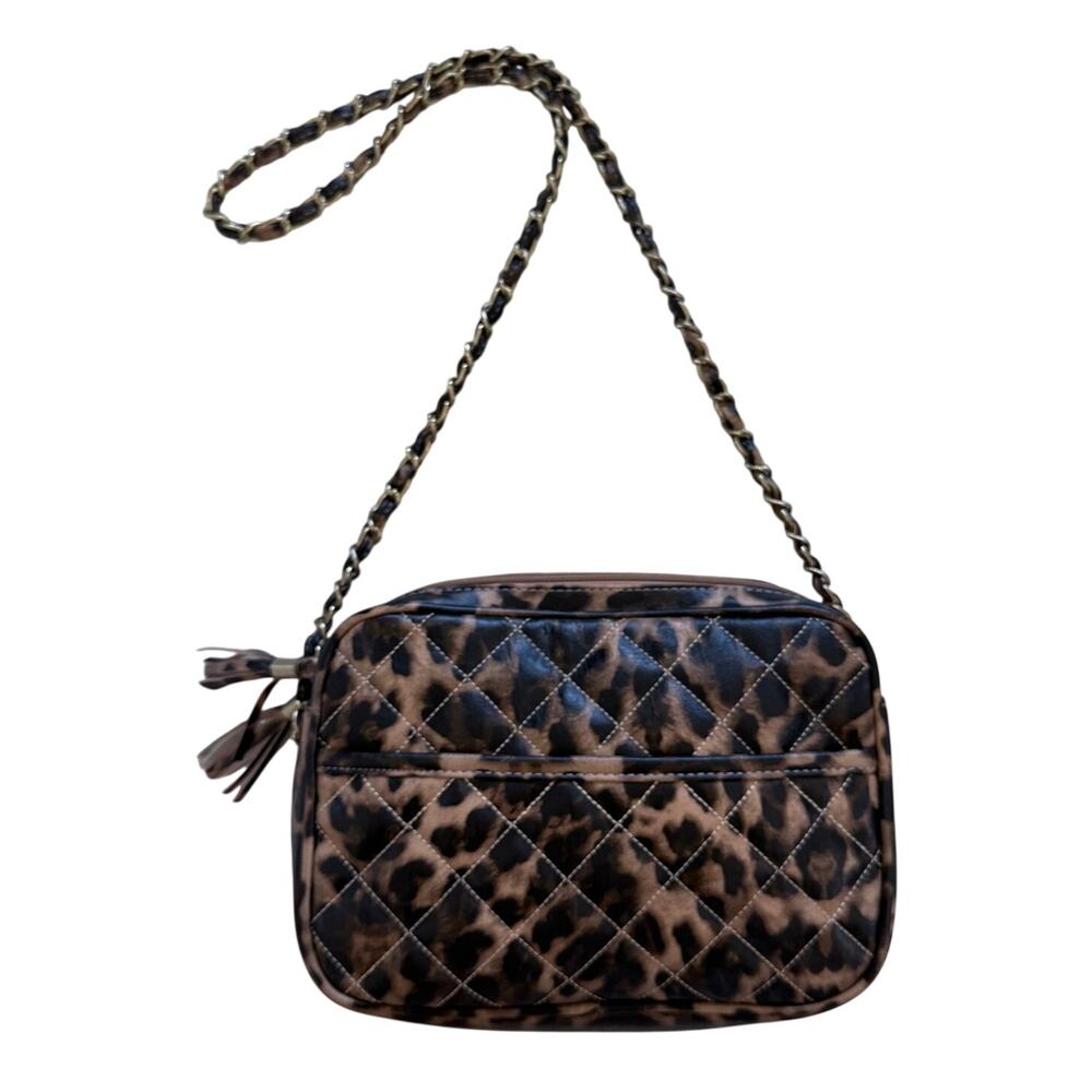 Chic Quilted Leopard Print Crossbody Bag Brown Black Animal Print Shoulder Purse